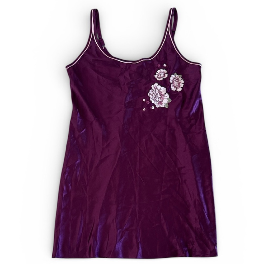 Vintage Morgan Taylor Embroidered Satin Nightgown Dress Purple Floral Medium Y2K - Picture 1 of 11